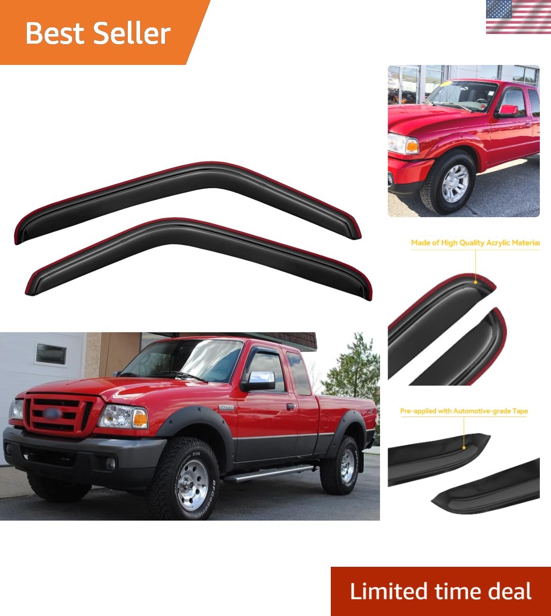 Vehicle-Specific Window Rain Guards for 1993-2011 Ford Ranger – 2 Piece Set