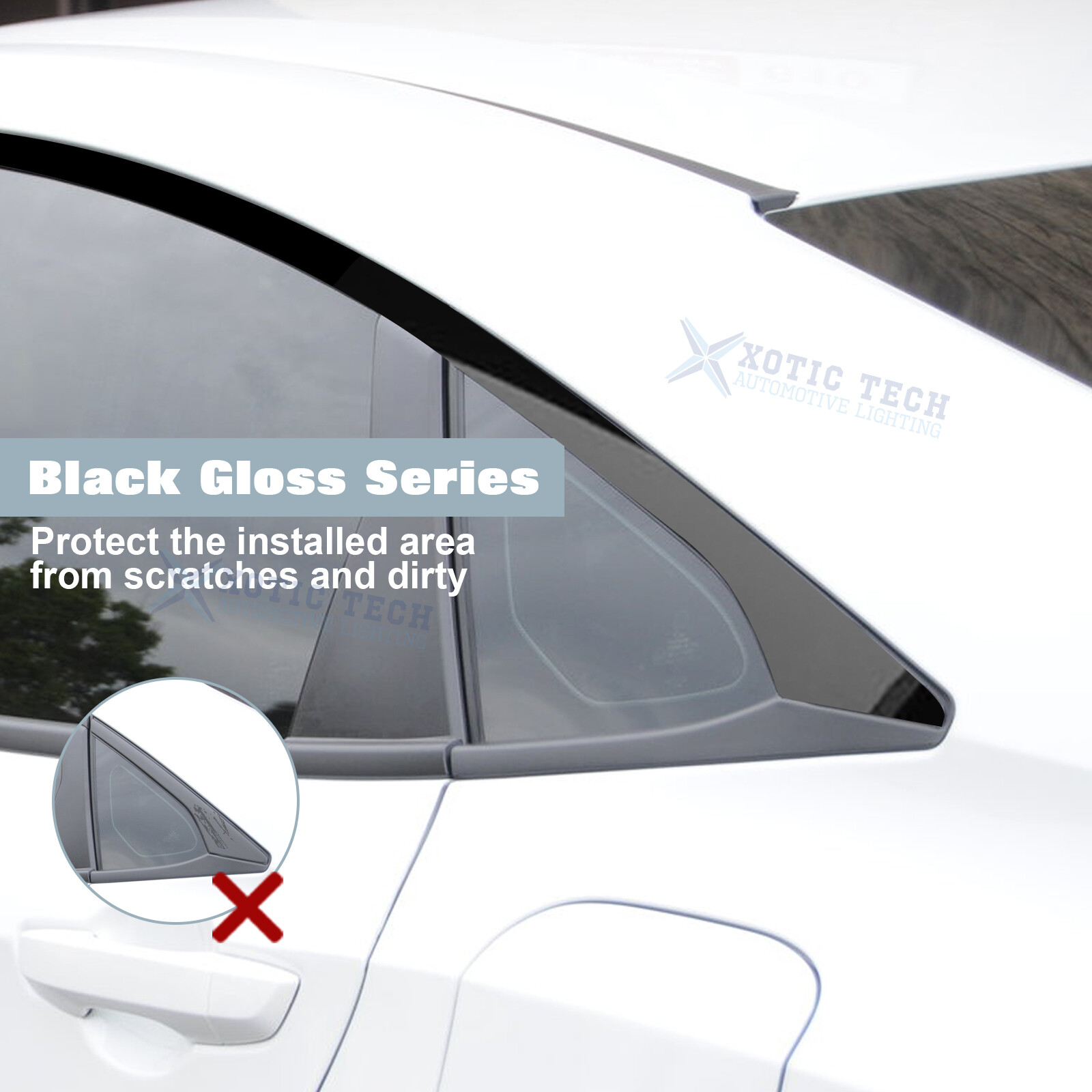 Glossy Black Chrome Delete Side Door Window Trim For Honda Civic Coupe 10th Gen