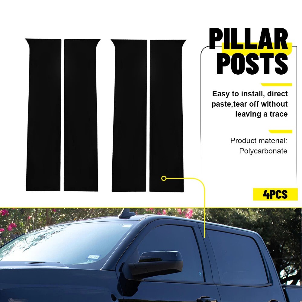 For Chevrolet Silverado 2014-2018 4pcs Pillar Post Door Trim Cover Glossy Black