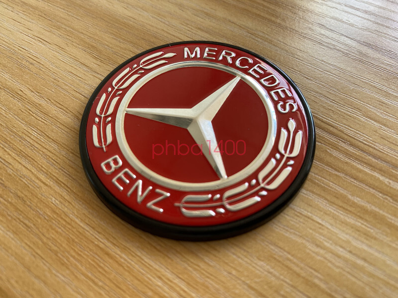 RED Hood Flat Badge Emblem (Paste) For Mercedes Benz A C E S ML CLS Class 57mm