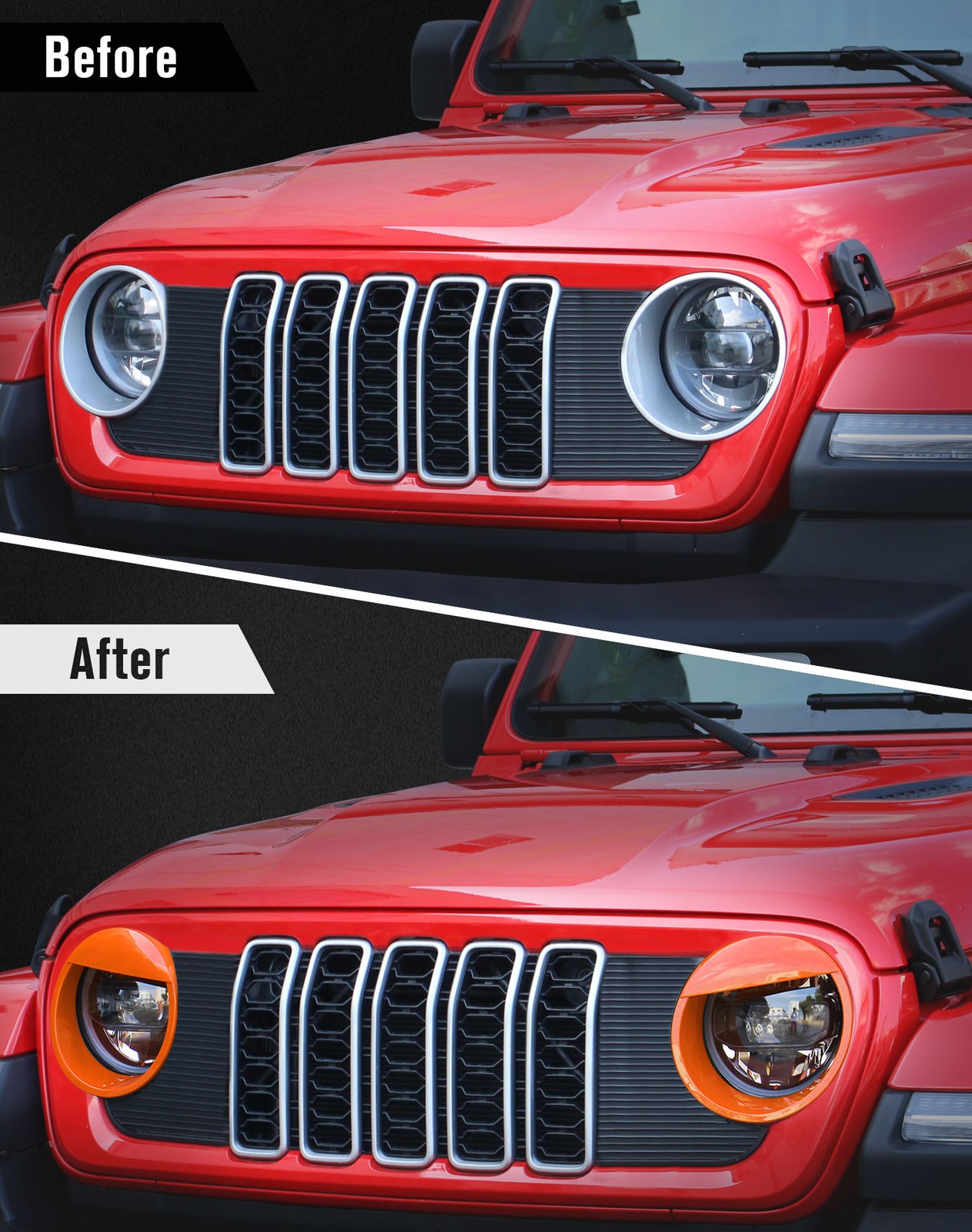 Orange Front Headlight Lamp Guard Cover Trim For Jeep Wrangler JL JT Accessories