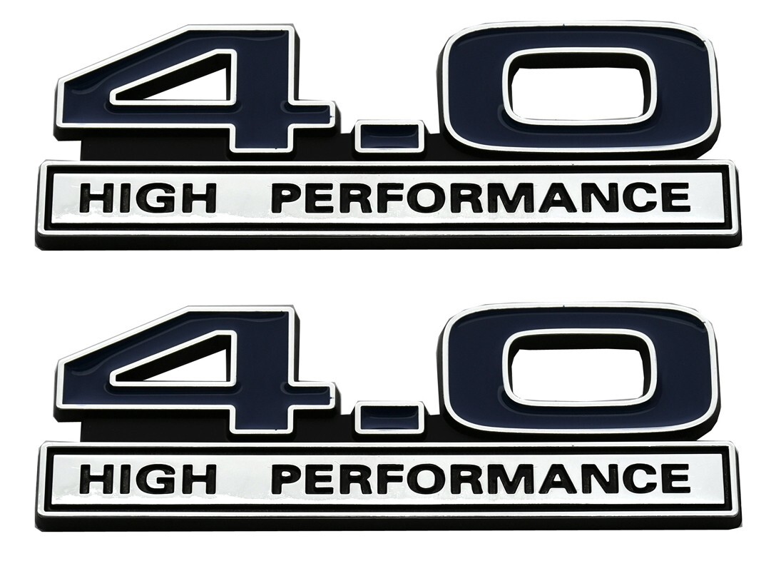 2pcs 4.0 Liter V6 High Performance Engine Emblems Badge 3D Decals Blue Chrome