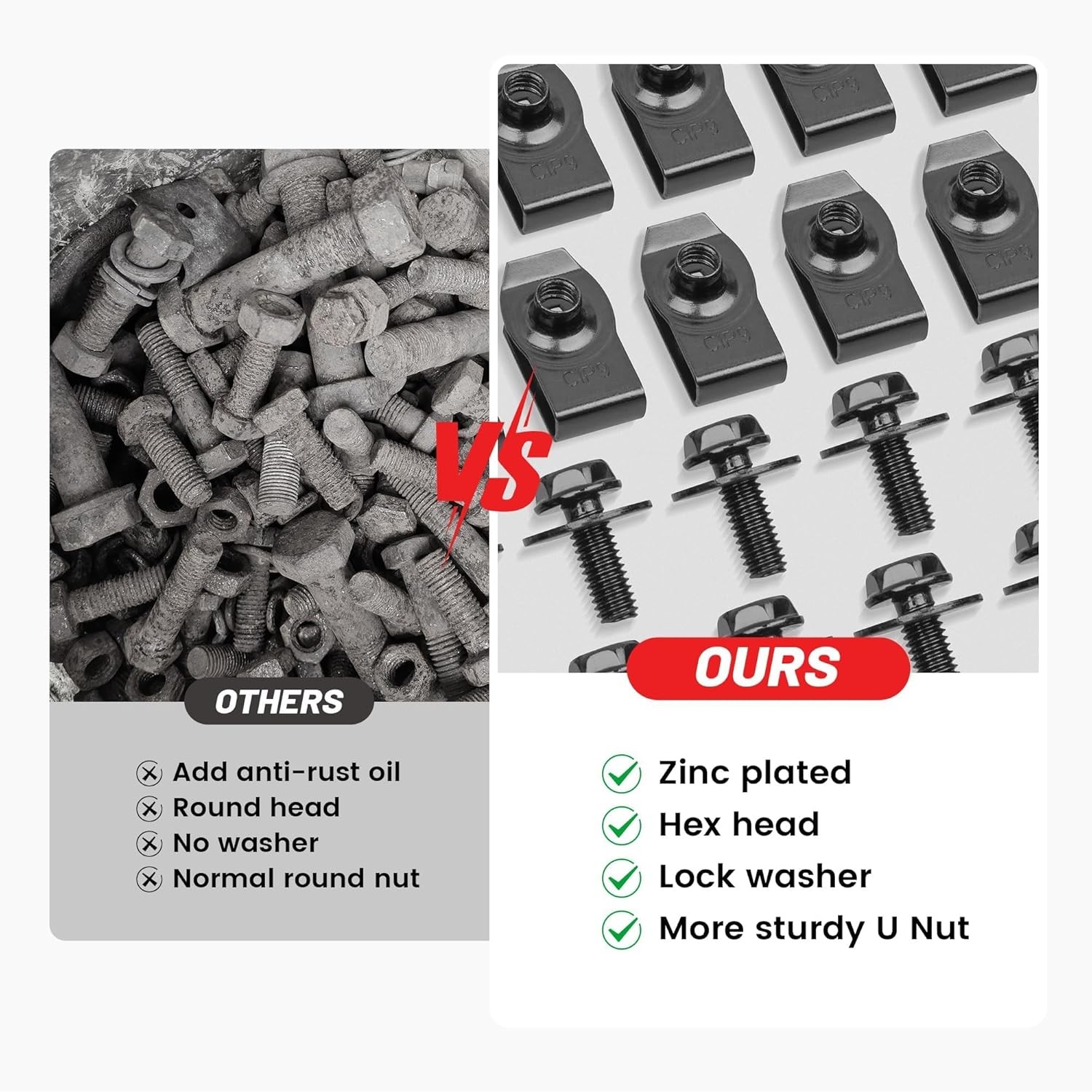 For GM Chevy Truck Body Bolts & U-nut Clips M6-1.0 x20mm, 10mm Hex -20pcs (10ea)