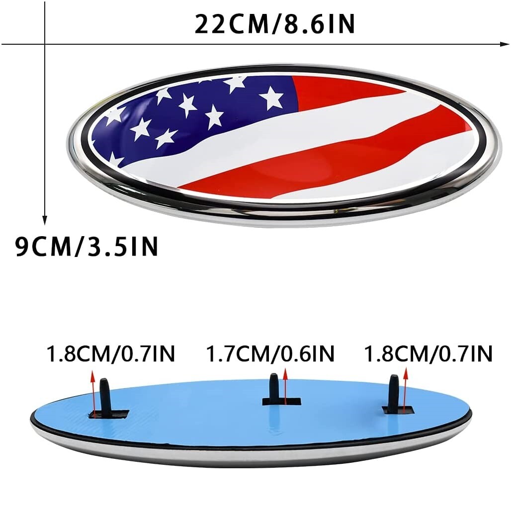 9 inch For Ford F150 F250 Edge FRONT GRILLE TAILGATE US Flag Oval Emblem Badge