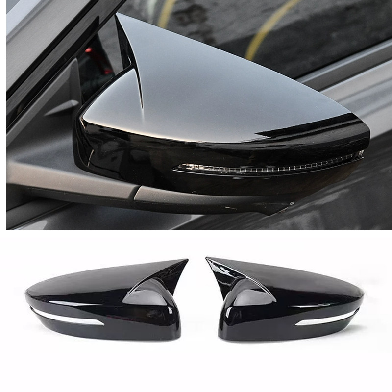 Bright Black OX Horn Car Rearview Mirror Cover For Hyundai Santa Cruz 2022-2026