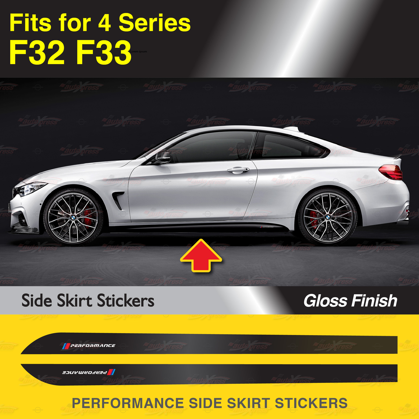 Performance Side Skirt Decal GLOSS BLACK Vinyl Stickers for BMW F32 F33 4 Series