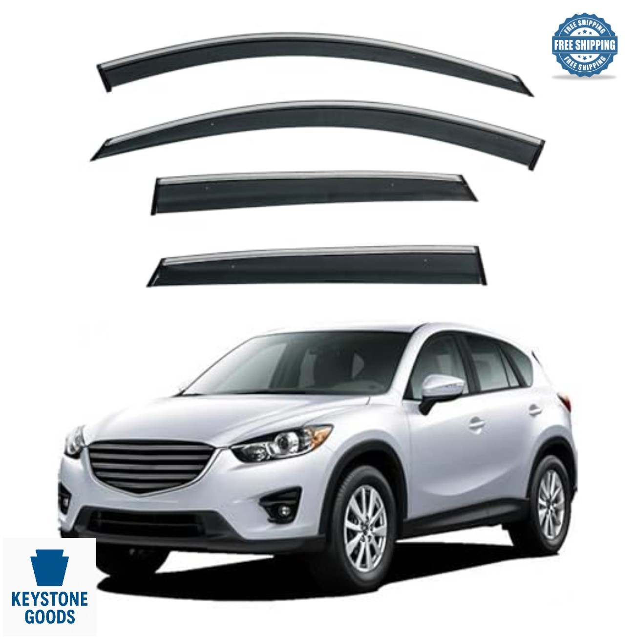 Window Visors Rain Guards 4pcs Smoke Tint Chrome Trim Tape-On Exterior Mount