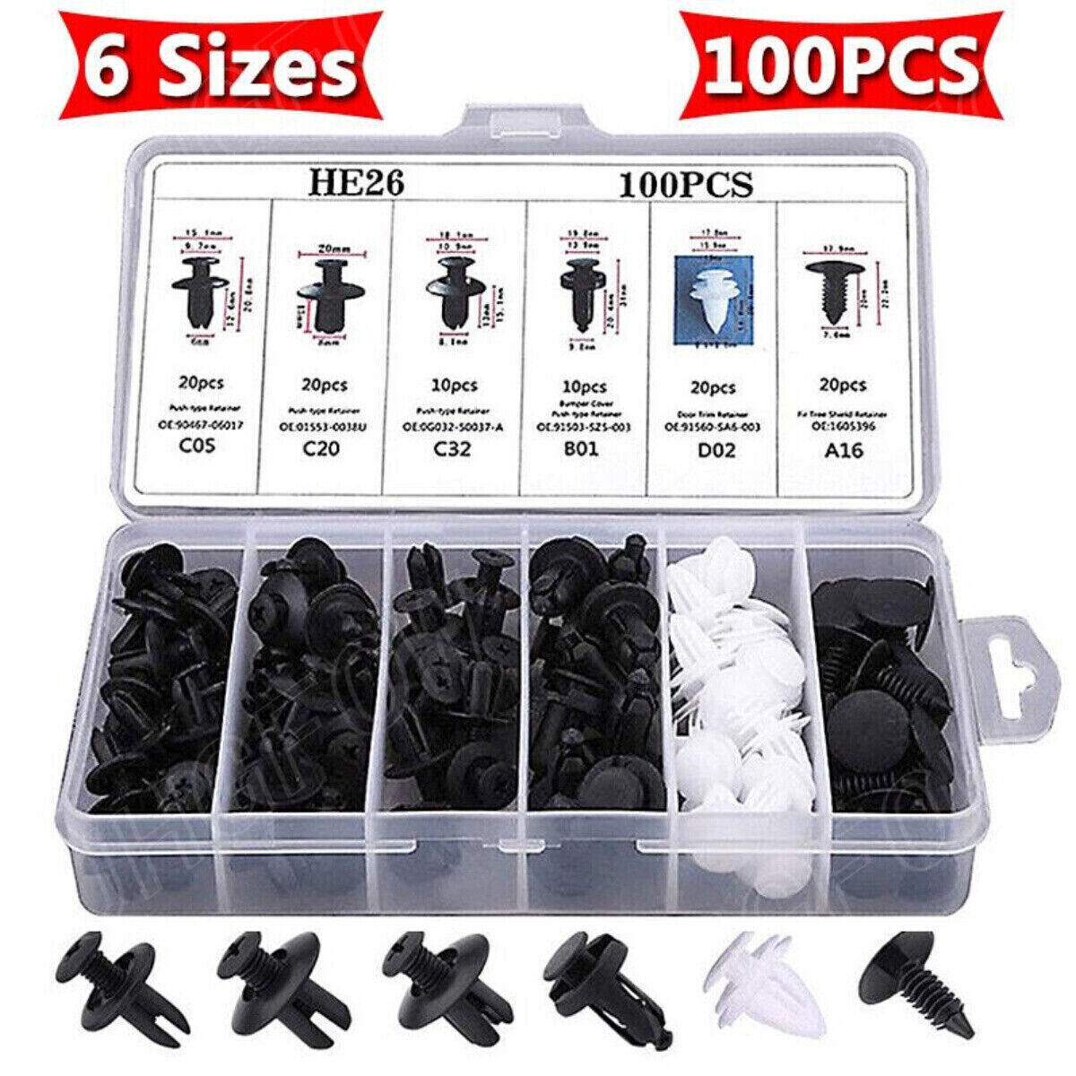 For Toyota Engine Cover Inner Fender Bumper Clips Screw Rivets 7 8 9mm Hole