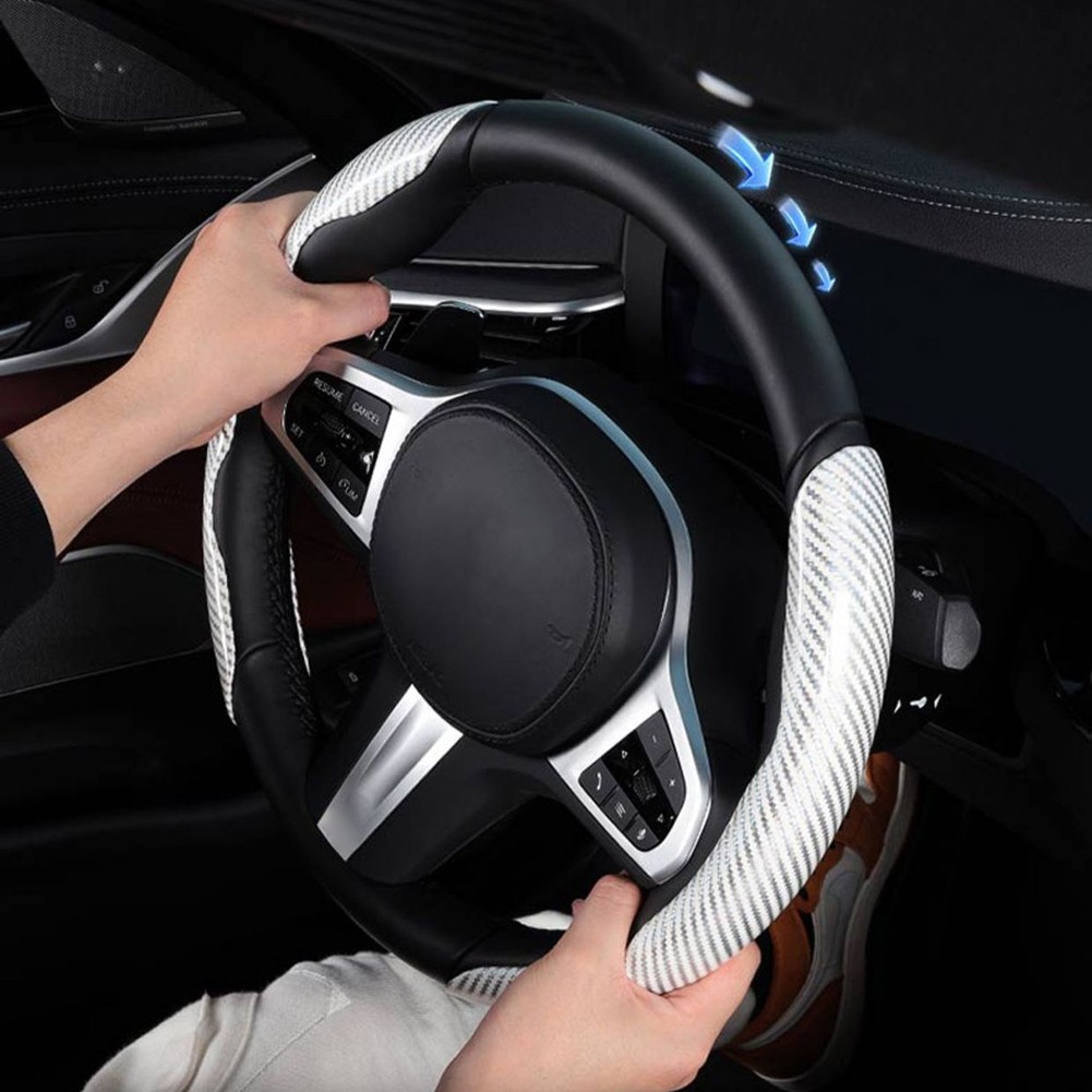Universal Segmented Anti-slip Carbon Fiber Hard Car Steering Wheel Cover White