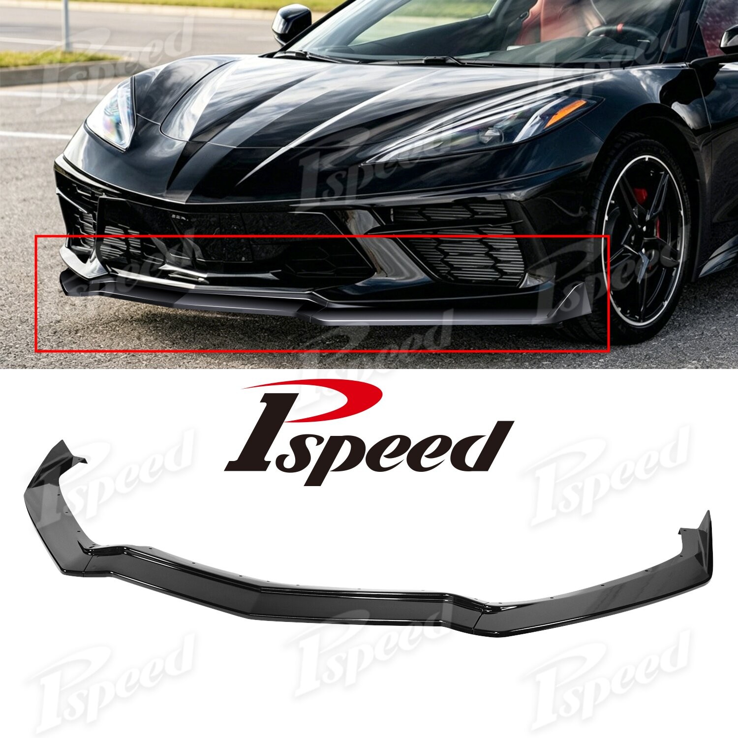 For 2020-2025 Chevrolet Corvette C8 PP Gloss Black Front Bumper Lip Lower Chin