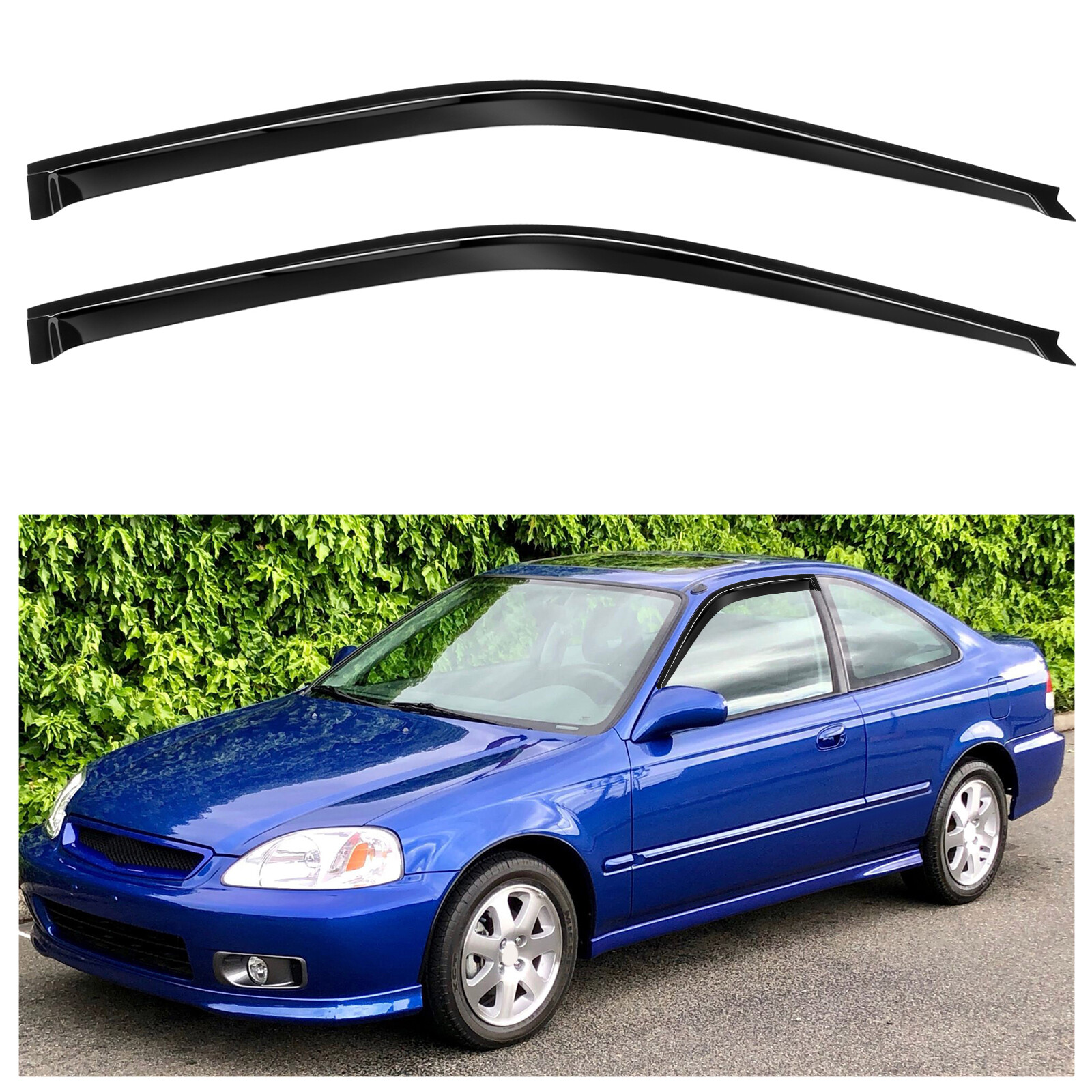 For 96-00 Civic Coupe Slim Style Window Visor Rain Vent Shade Guard Deflector