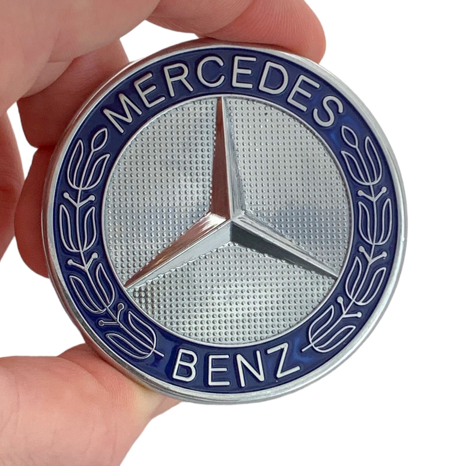 Mercedes-Benz Hood Emblem Star Badge Chrome Blue Laurel Wreath C-Class E-Class