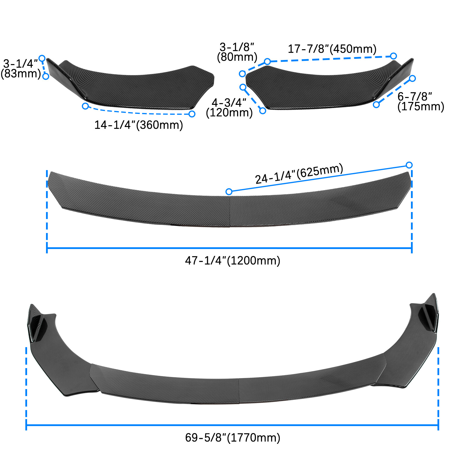 Carbon Fiber Front Bumper Lip Spoiler Splitter+Strut Rods For Honda Civic Accord