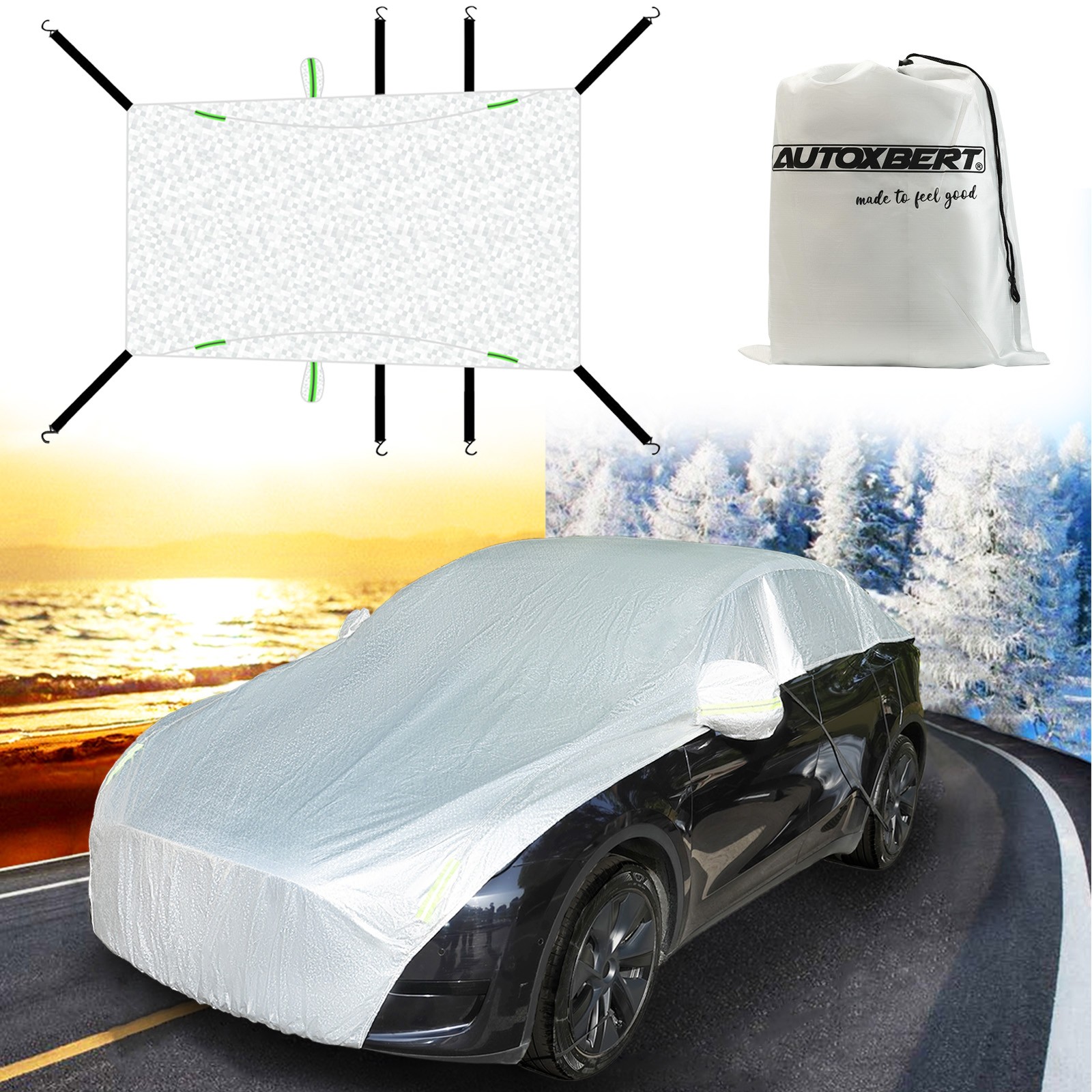Car Half Cover Waterproof Sedan SUV Hatchback Rain Dust UV Protection Universal