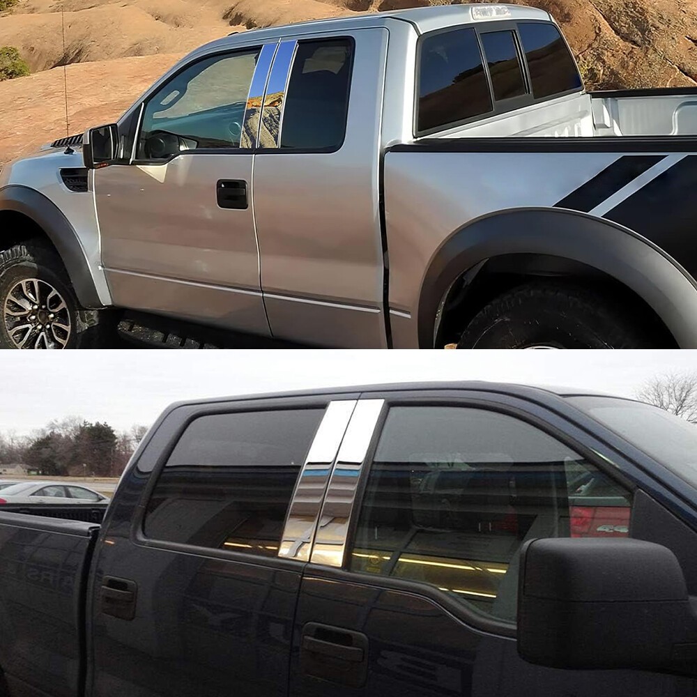 4Pcs For 2004-2014 Ford F-150 Super Cab Crew Pillar Post Door Window Trim Chrome