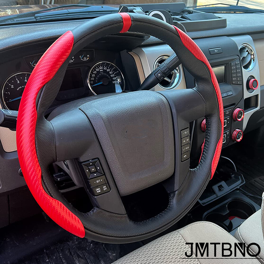 Carbon Fiber Car Steering Wheel Cover Red Leather For Tesla Model 3 S X Y 15″