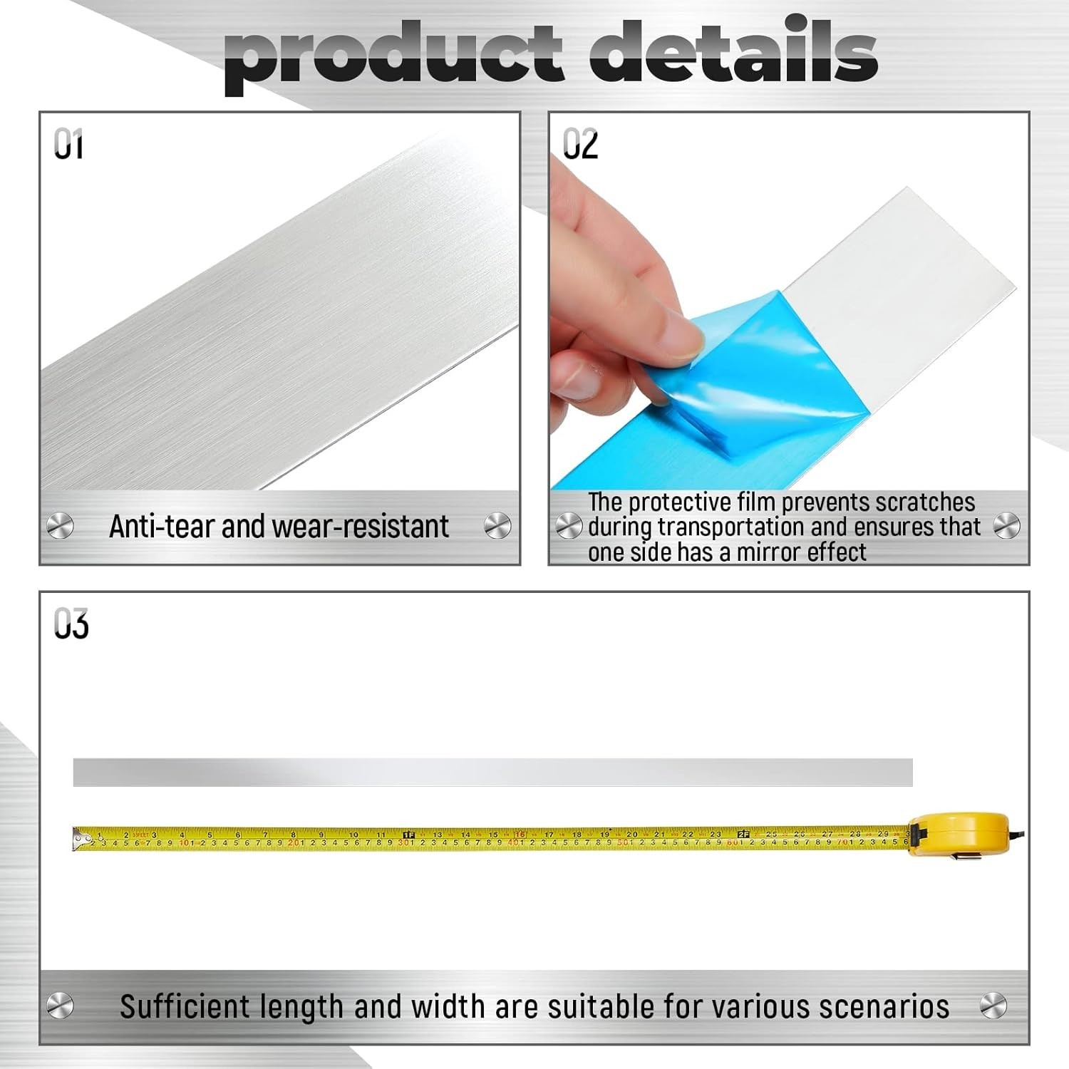 304 Stainless Steel Trim Sheets, Decorative Strips for Kitchen Use, 1.5 x 30