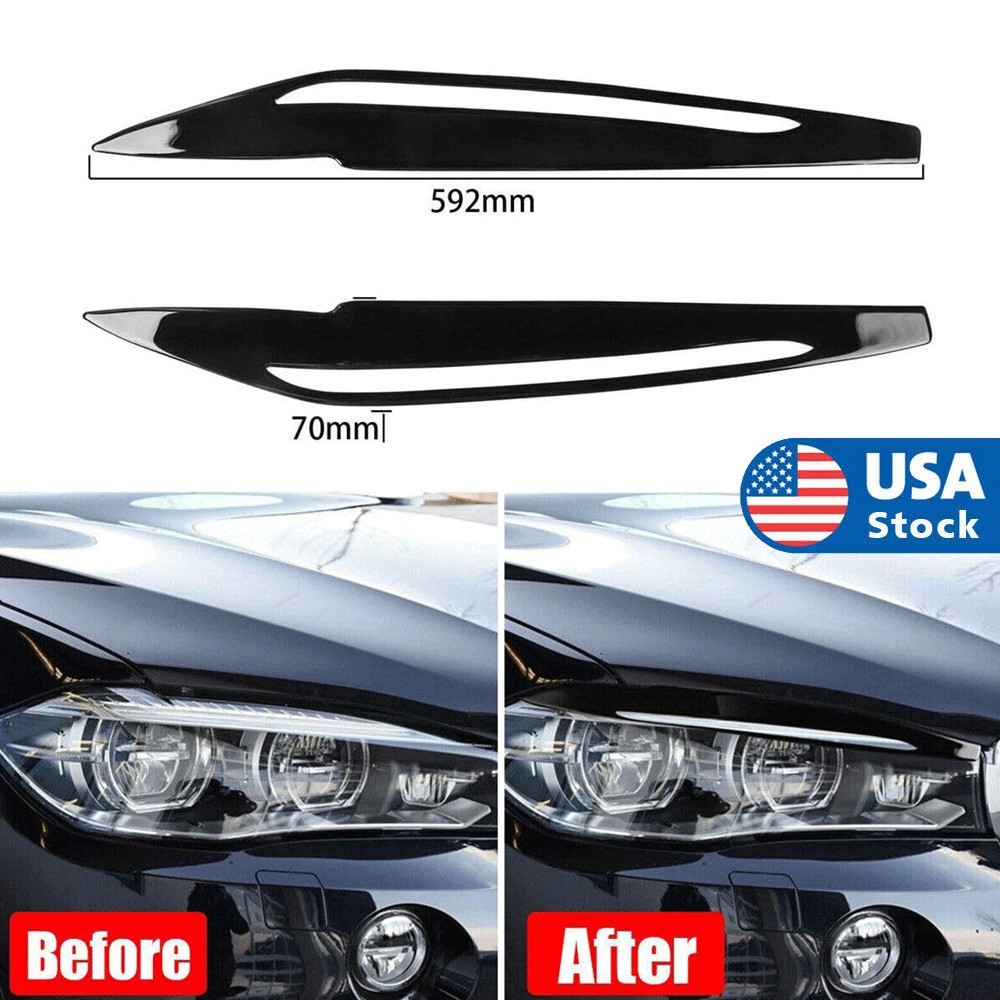1 Pair For 2014-2018 BMW X5 F15 Headlight Eyelid Cover Eyebrows Trim Piano Black