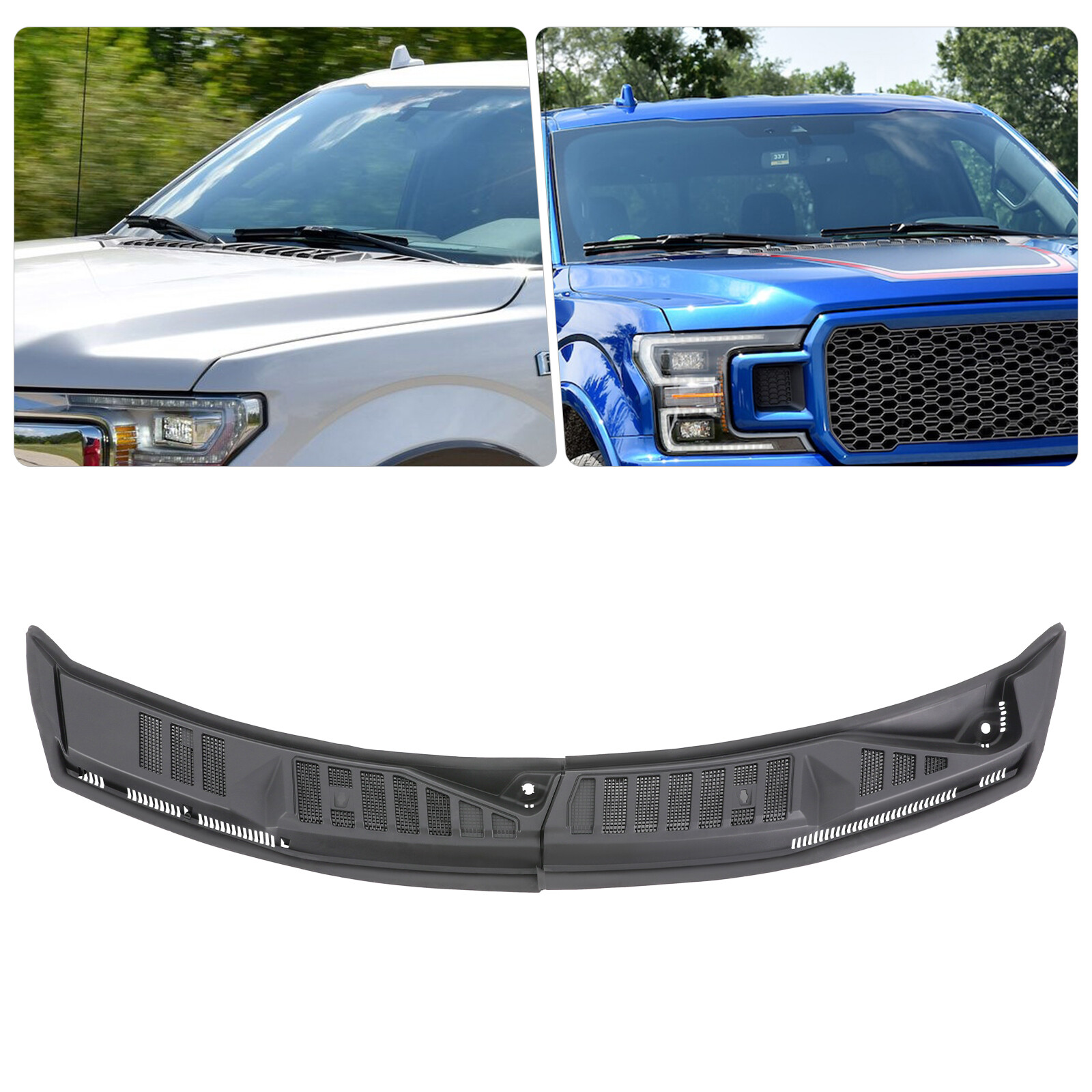 Windshield Wiper Cowl Grille for Ford F-150 2015-2020 Black Plastic Rubber