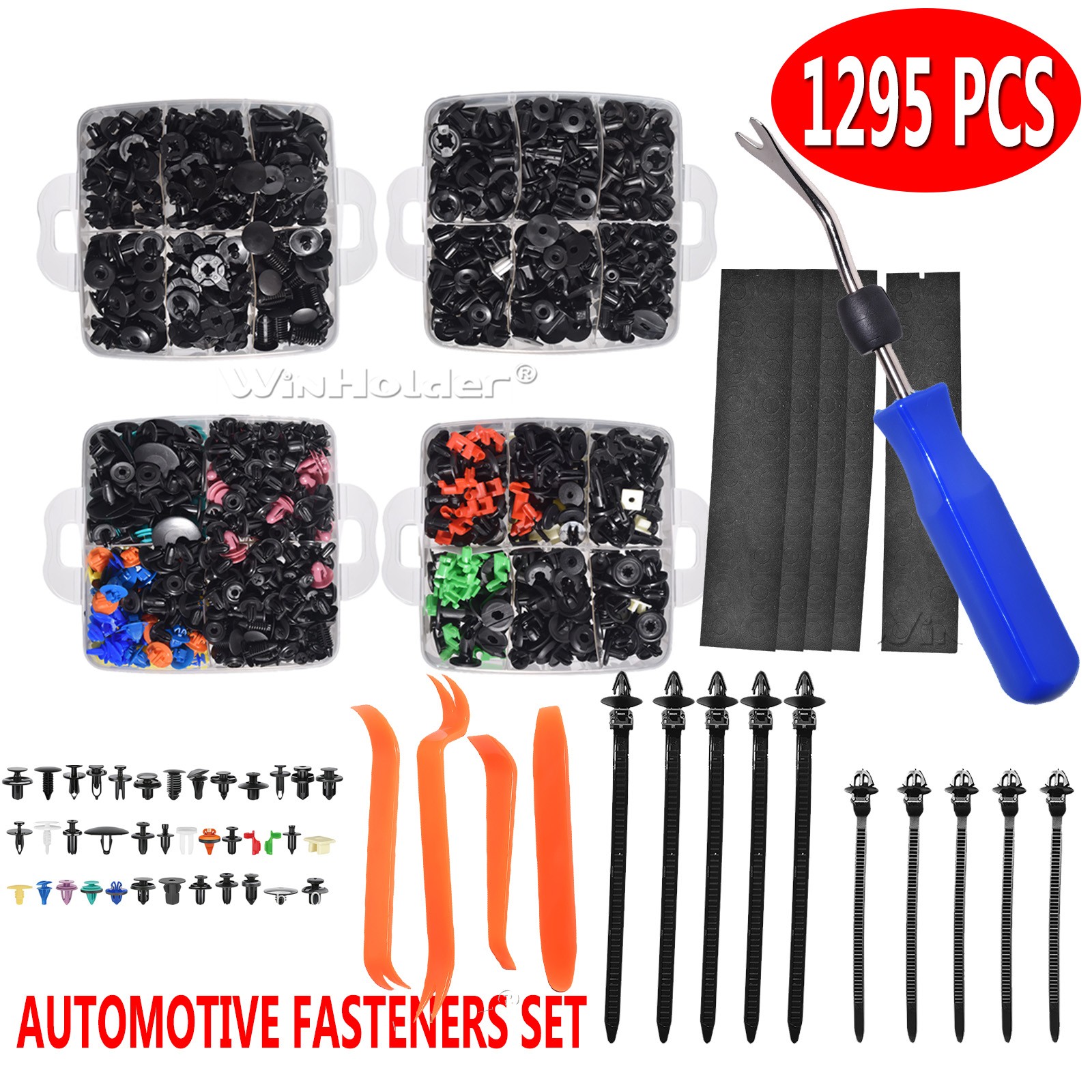 1295PC PLASTIC CAR PUSH PIN RIVET TRIM CLIPS PANEL FASTNERS INTERIOR ASSORTMENTS