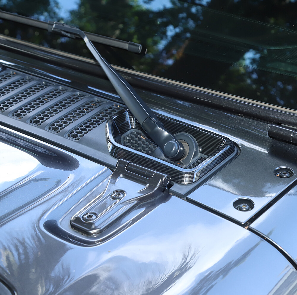 Front Rain Wiper Base Panel Cover Trim For Jeep Wrangler JL JT 18+ Carbon Fiber