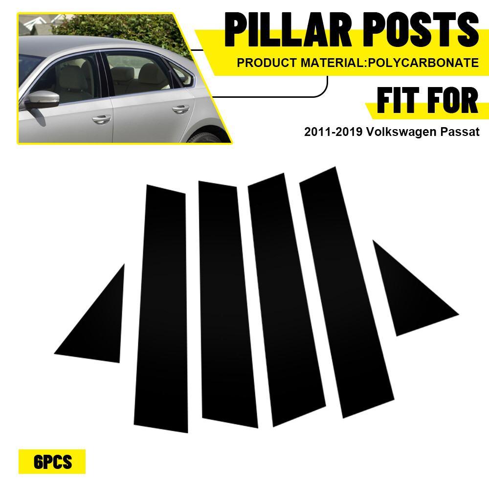 For 11-15 Volkswagen Passat Pillar Posts Door Trim Window Cover Black 6pcs Set K