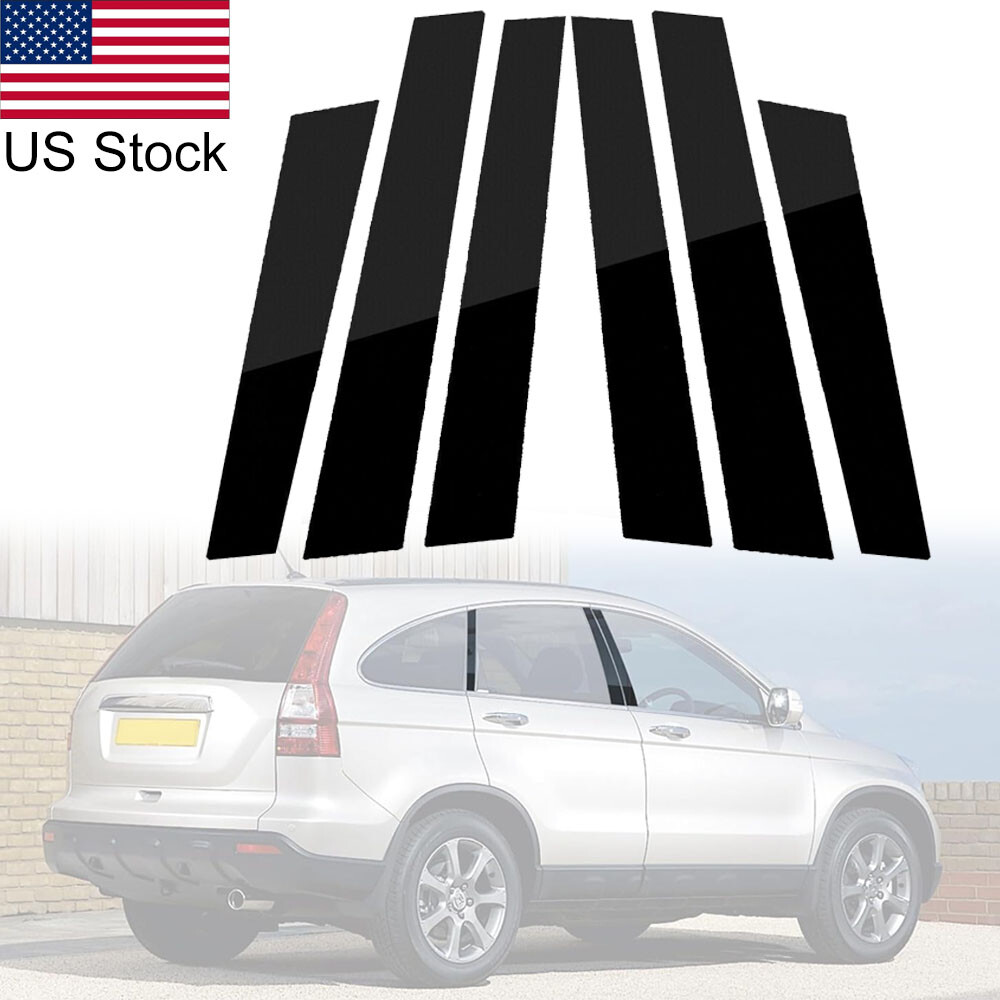 6pcs Glossy Piano Black Pillar Posts Window Cover Trim For 2007-2011 Honda CR-V
