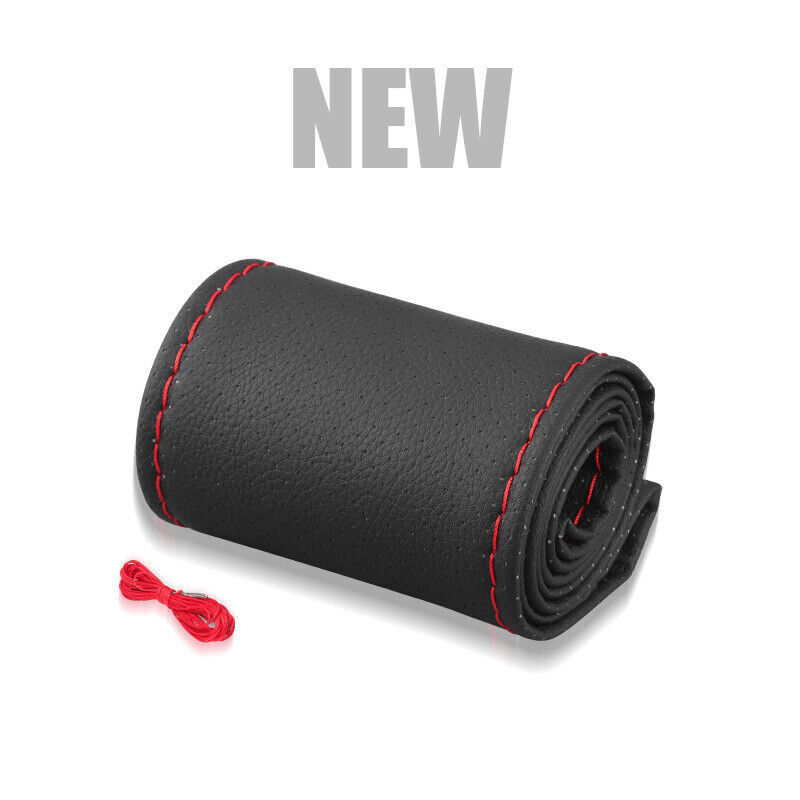Universal Car Steering Wheel Cover Needle Thread AntiSlip Leather Black 15″/38cm