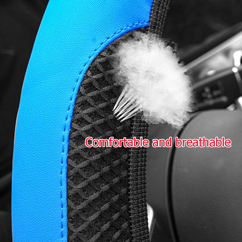 1X Accessories Car Steering Wheel Cover Blue Ice Silk Leather 38cm/15″ Universal