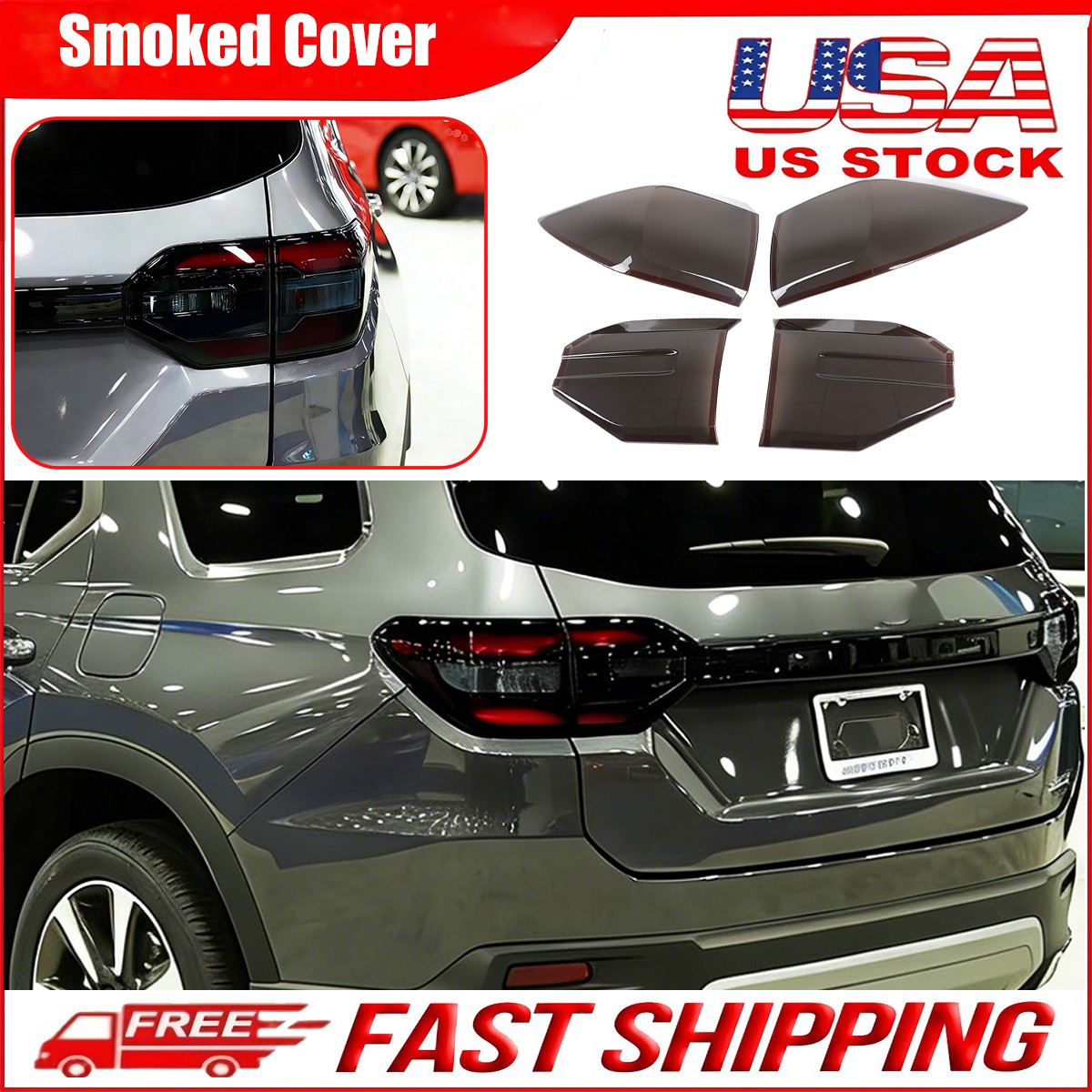 Smoked Black Rear Tail Light Trim Bezel Cover Overlay For Honda Pilot 2023+
