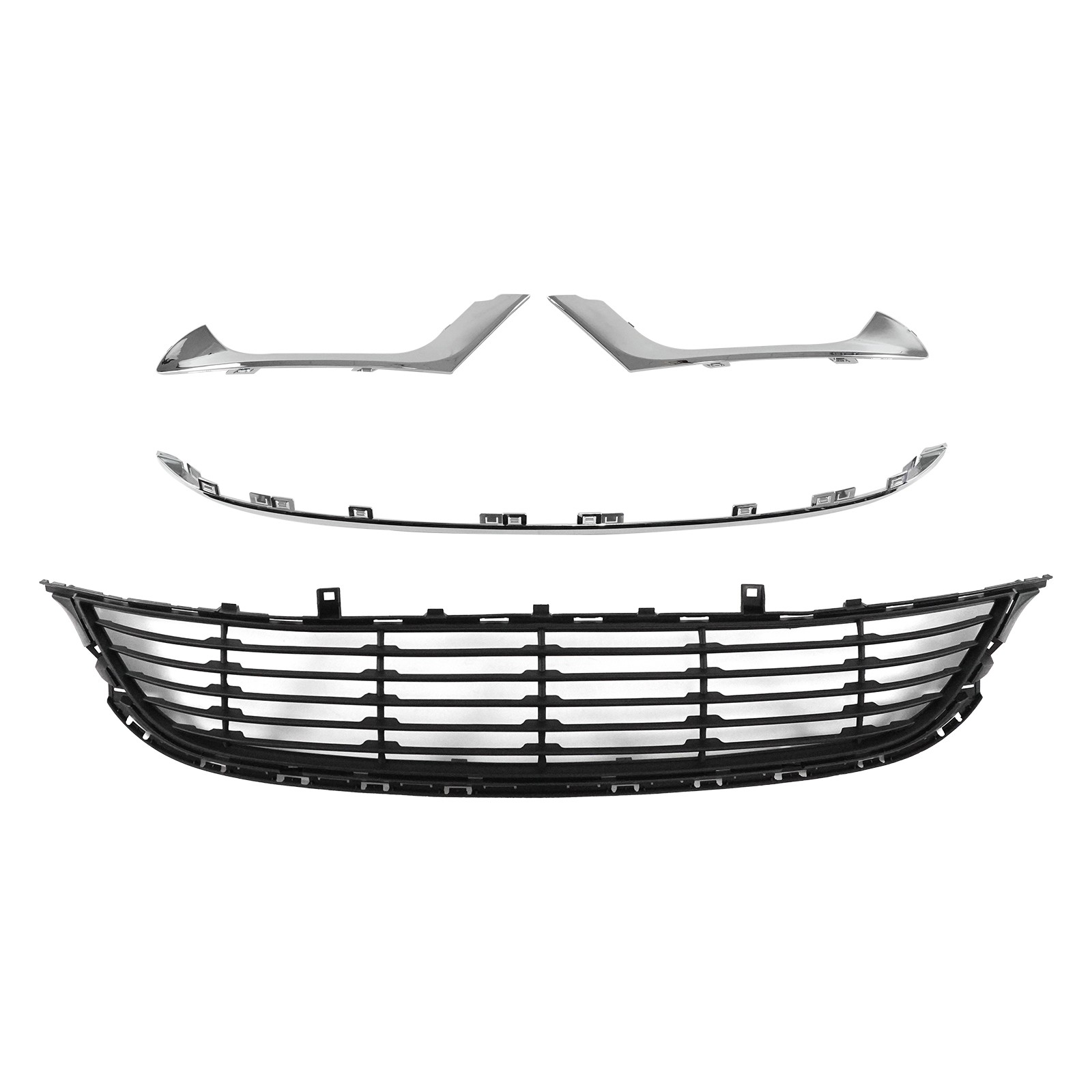 For Chrysler 200 2015-17 Chrome Front Bumper Trims + Unfinished Lower Grille Set