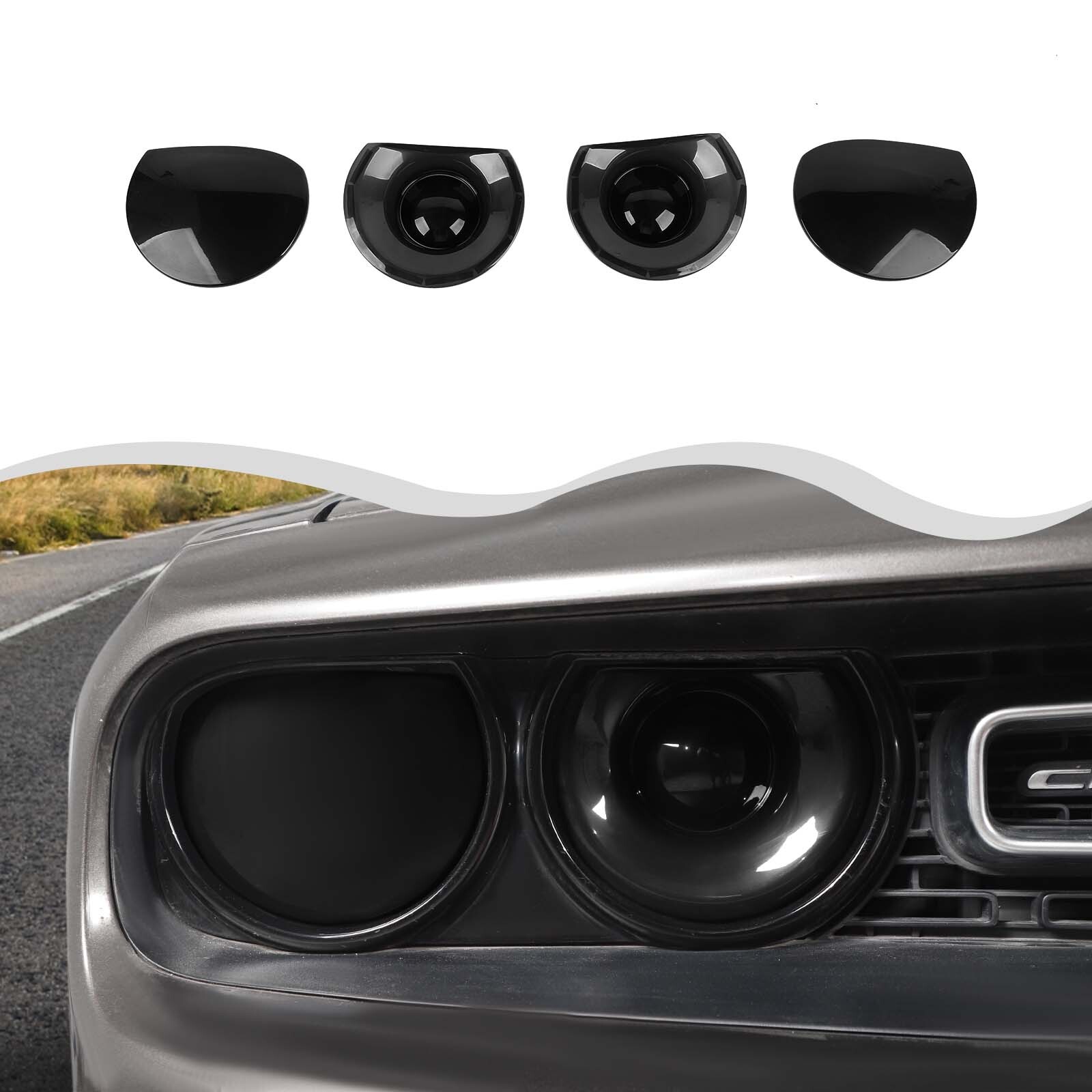 Smoked Black Front Headlight Cover Bezels Accessories For Dodge Challenger 15-23