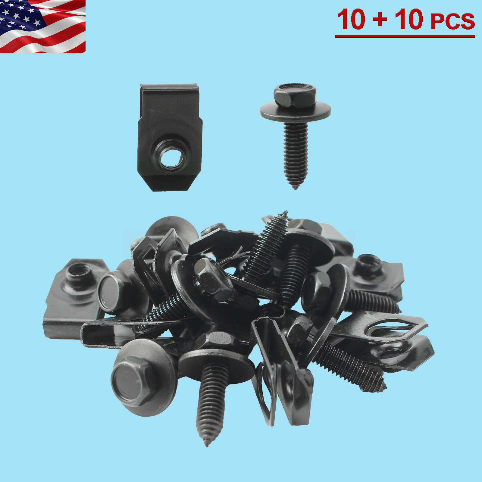 For GM Truck Body Bolts & U-nut Clips- M6-1.0 x 20mm- 10mm Hex- 20pcs (10ea)