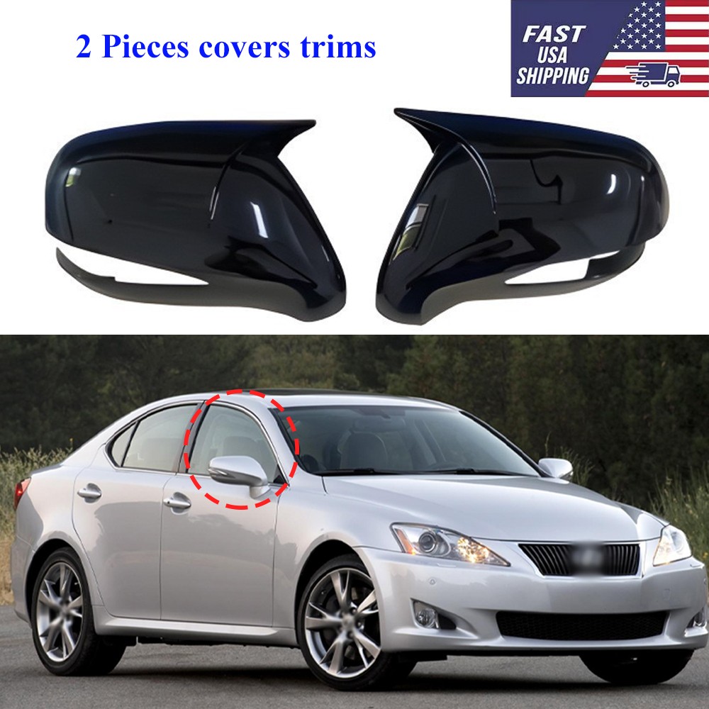 For 2009-2013 Lexus IS250 IS350 IS F Glossy Pure Black Side Mirror Cover Trim 2x