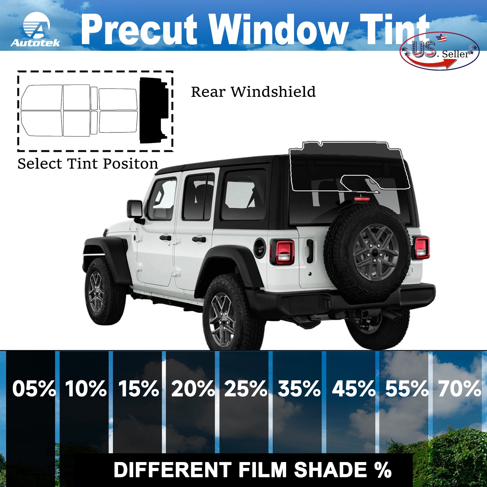 Window Privacy Film PreCut Window Tint 2Ply For 2018-2025 Jeep Wrangler JL 4door