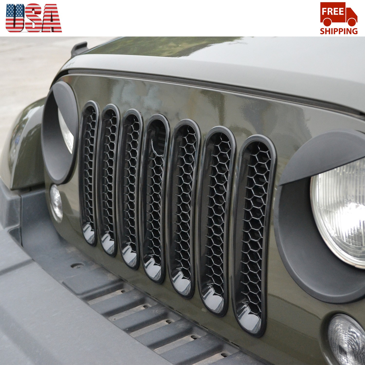 Honeycomb Front Insert Mesh Grille Trim Cover Kit For Jeep Wrangler JK 2007-2017
