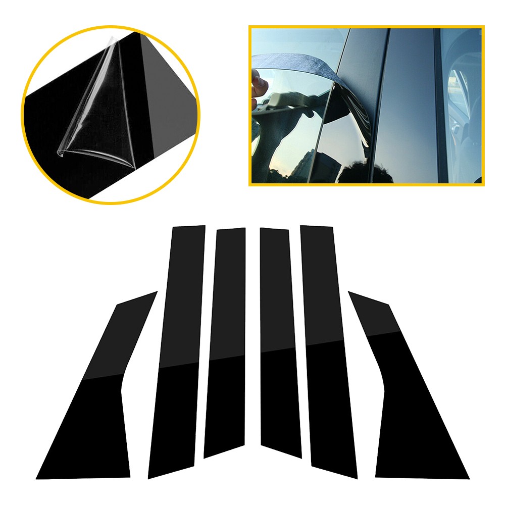 6-60X For Honda Civic 2012-2015 Glossy Black Window Pillar Posts Decoration Trim