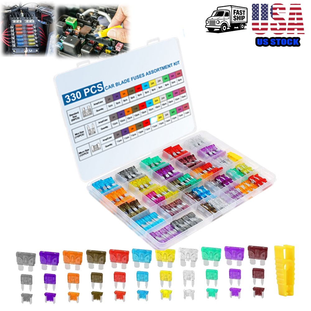 330Pcs Car Fuses Assortment Kit with Fuse Puller Low and Tall/STD Profile Shaped