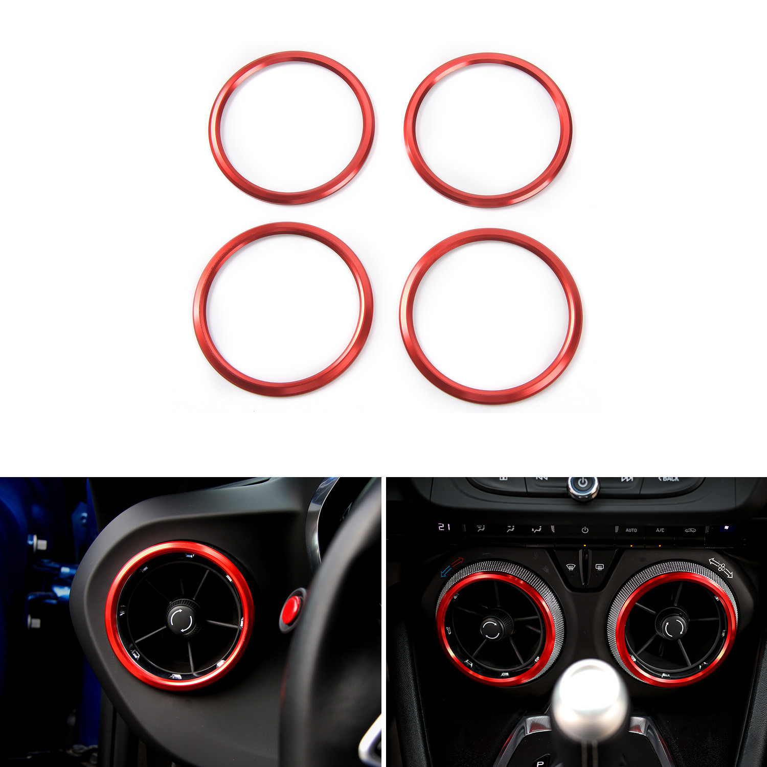 4PCS Red Interior Air Vent Outlet Ring Cover Trim for Chevrolet Camaro 2017-2022