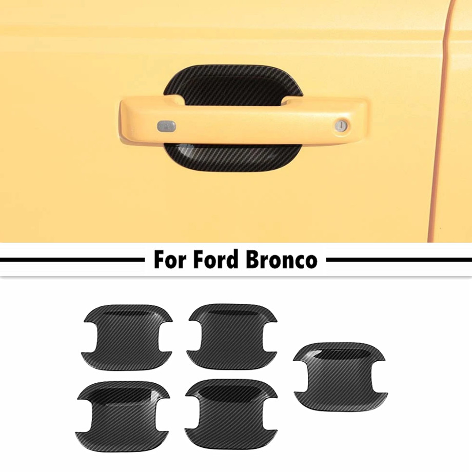 For Ford Bronco 2021-2026 Carbon Fiber Side Door Handle Bowl Cup Covers Trim 5P