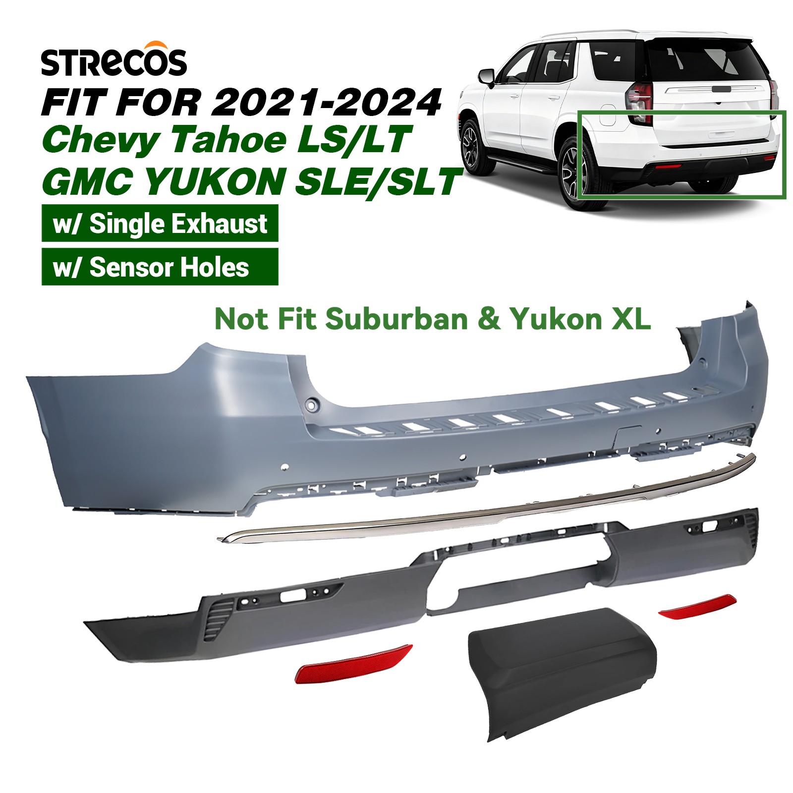 For 2021-2024 Chevy Tahoe & GMC YUKON Rear Bumper Cover Silver Trim Molding Kit