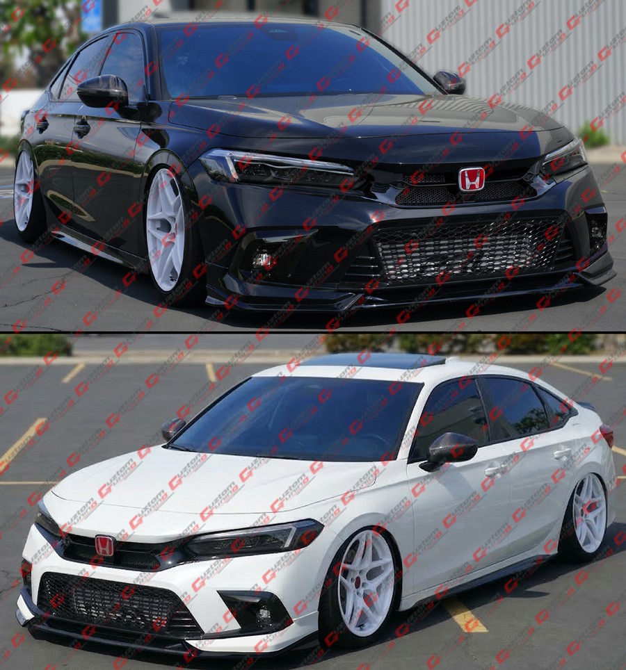 For 22-24 Civic Si & Hatchback VS Gloss Black Front Upper + Type-R Lower Grille