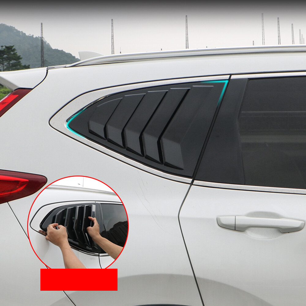 Pair ABS Gloss Black Rear Window Louver Shutter Cover Trim For CRV 2017-2022