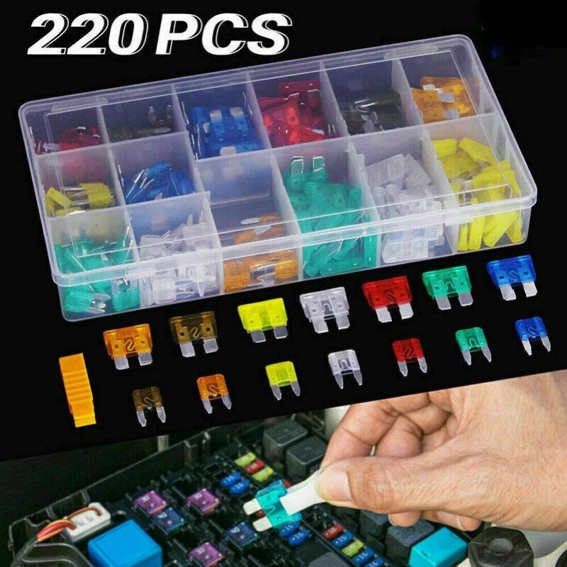 US 220pcs Car Truck Auto Blade Fuse Automobile Assortment Set for Vehicles Boat