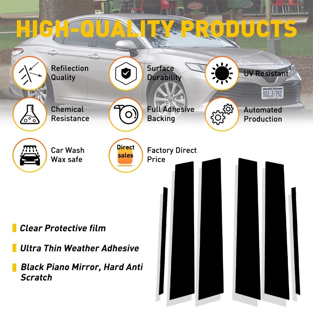 For 2012 2013 2014 2015 2016 2017 Toyota Camry 6PCS Pillar Post Trims Covers New