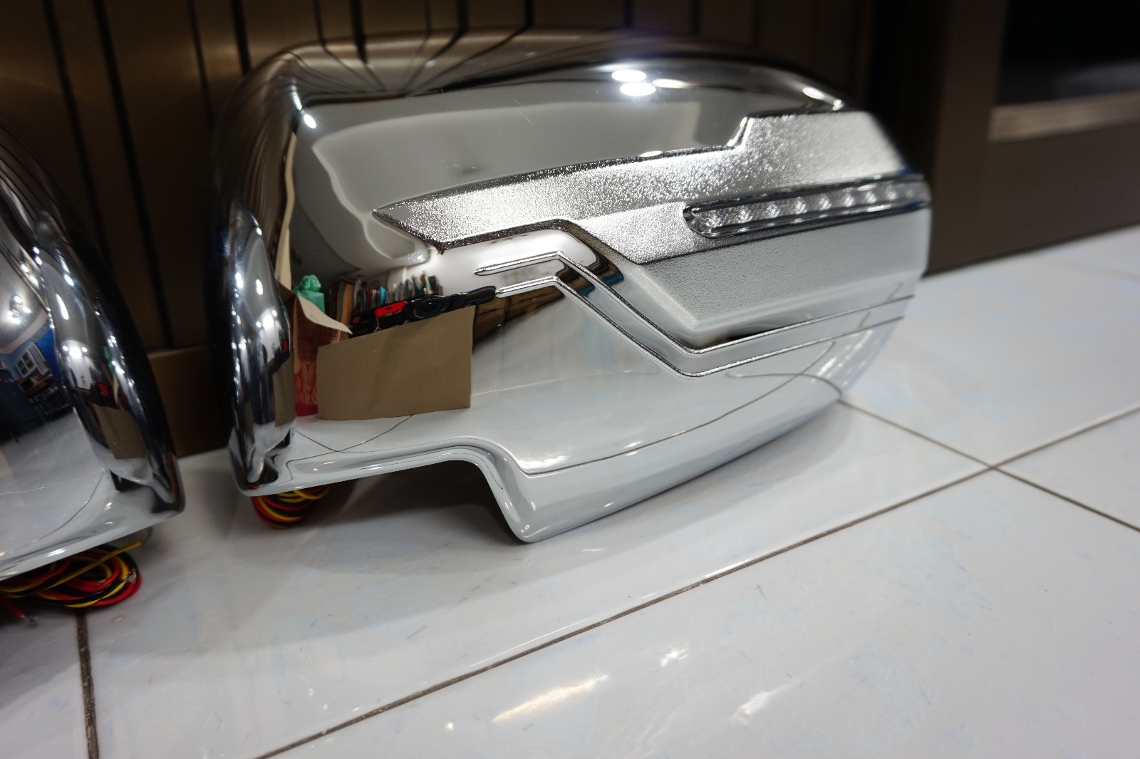 CHROME WING MIRROR COVER WITH BLUE/ORANGE LED FOR MITSUBISHI PAJERO SPORT 2015