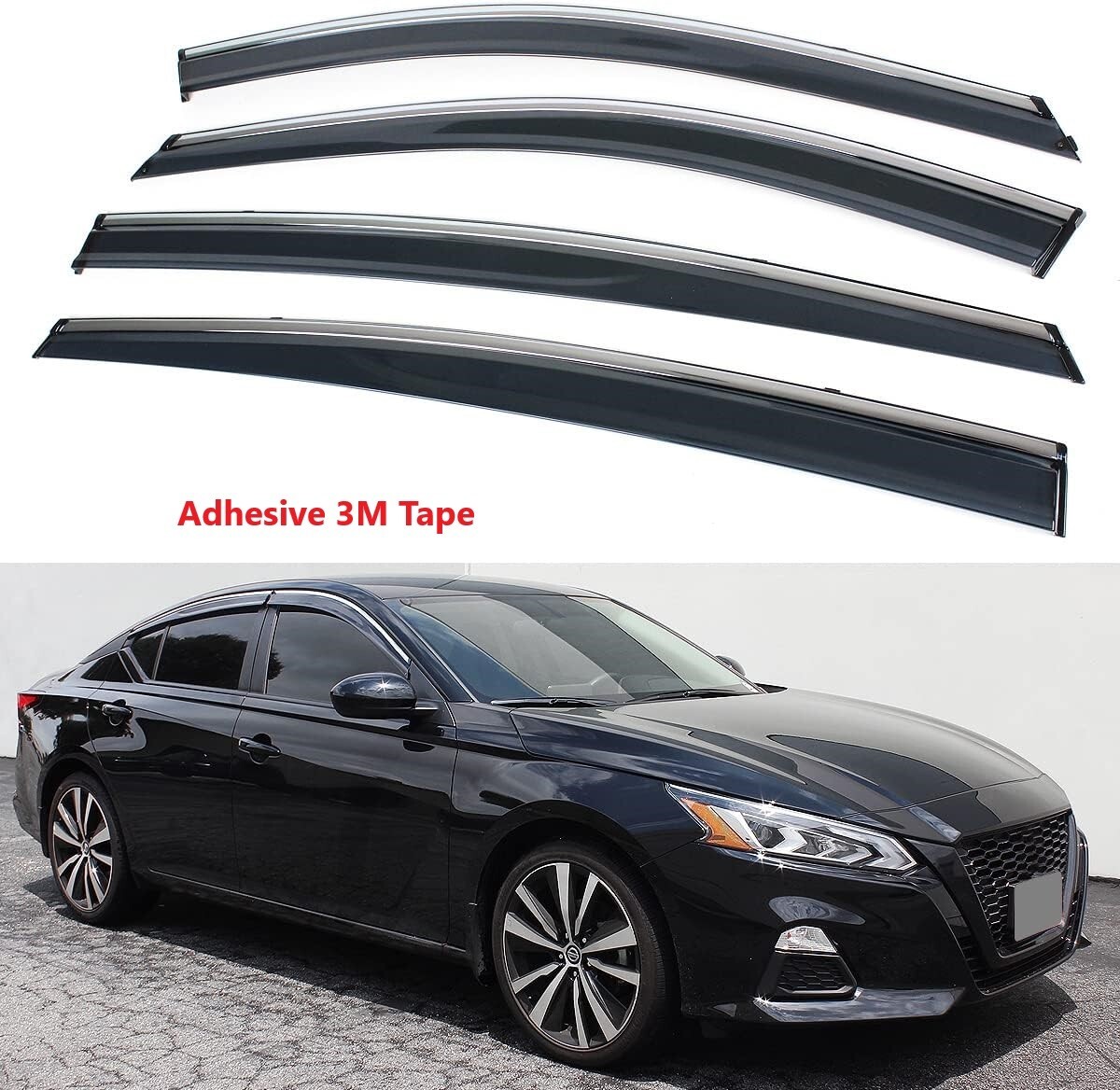 Window Visor Rain Guard Clip- on Black Trim Smoked Fit Nissan Altima 2019-2023