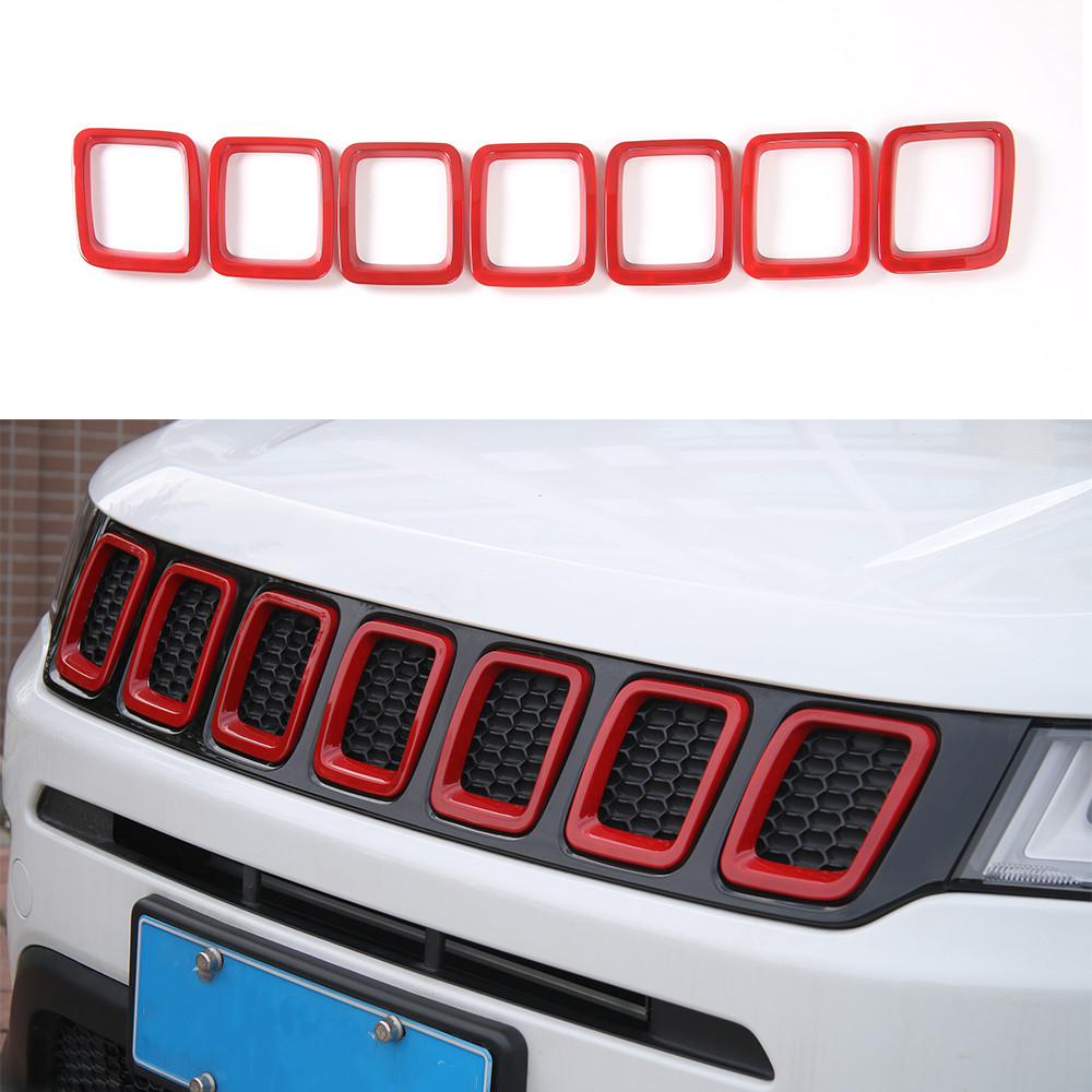 7pcs Front Grille Grill Insert Cover Frame Decor for Jeep Compass 2017-2020 Red