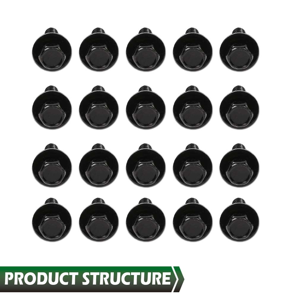 Fit For Honda Body Bolts- M6 1.0 x 20mm Long- 10mm Hex- 17mm Washer 20 Bolts USA